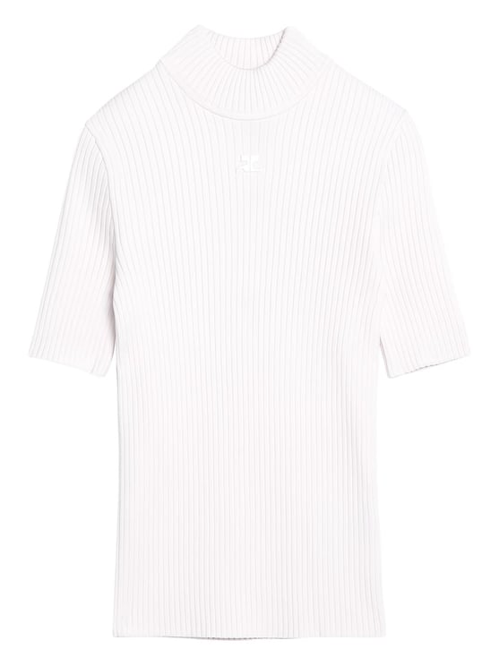 COURREGES Ribbed Silk-Nylon Top With Mock Neck