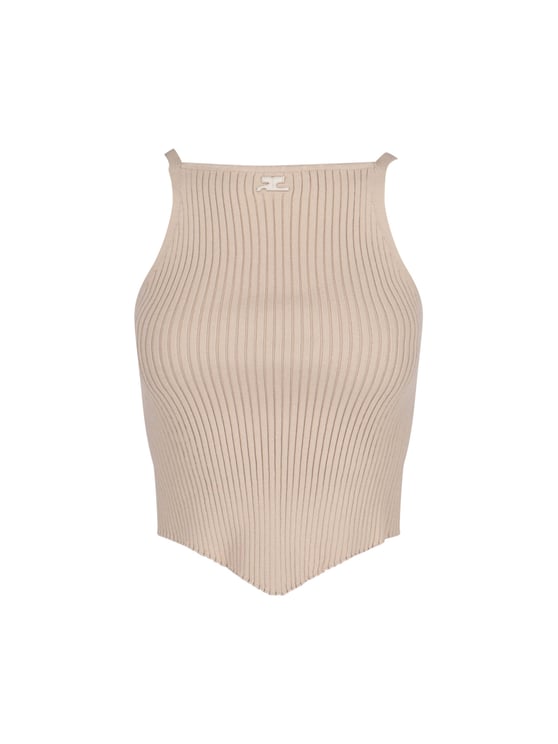 COURREGES Knitted Top, In Beige Fabric, Ribbed Knit