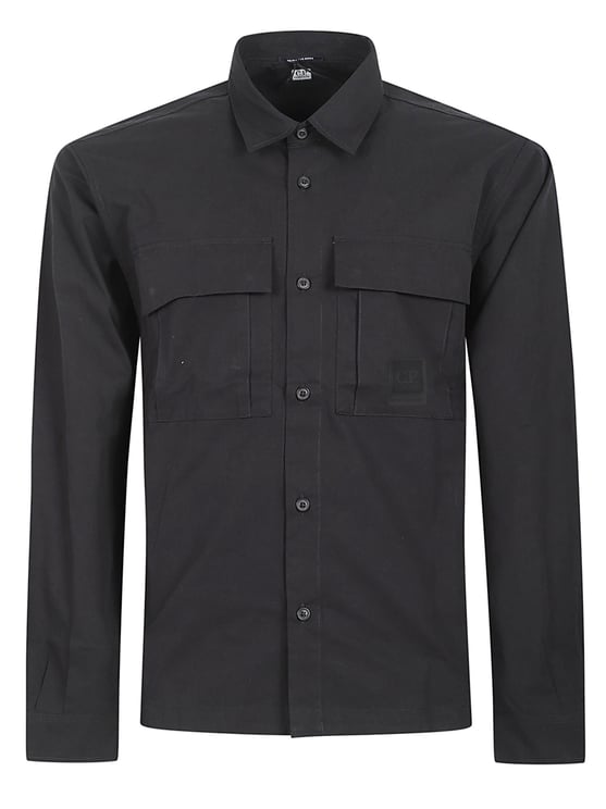 CP Company Structured Black Cotton Shirt with Classic Collar