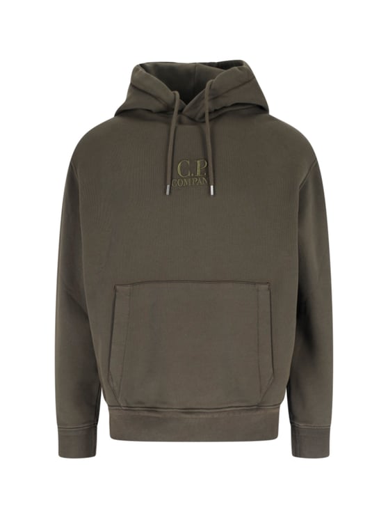 CP Company Green Cotton Hoodie With Drawstring