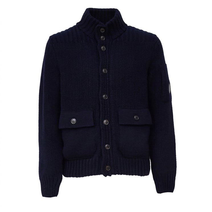 CP Company Button Lens Sweater With Ribbed Details And Flap Pockets