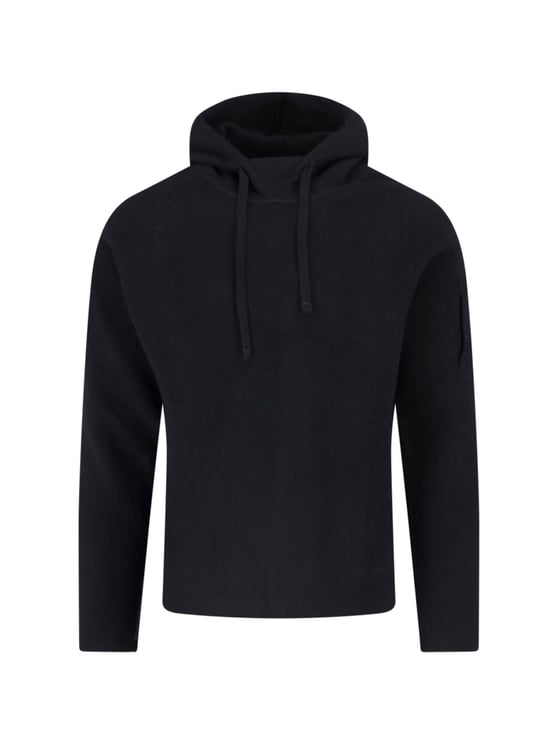 CP Company Black Wool-Blend Logo Hoodie