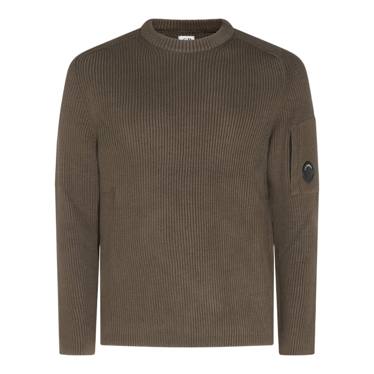 CP Company Ribbed Knit Sweater With Crew Neckline And Logo Detail