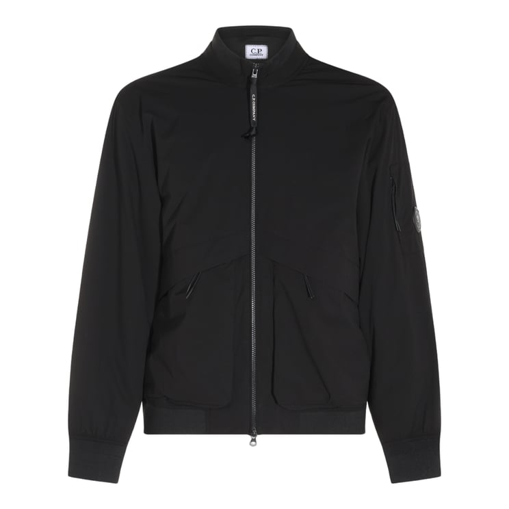 CP Company Black Jacket With Stand Collar And Zippered Details