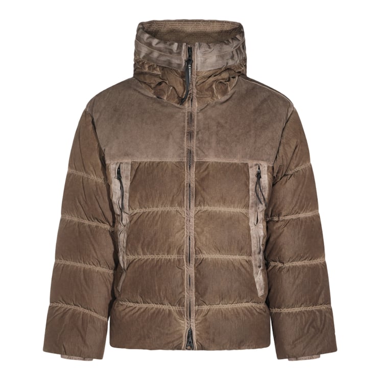 CP Company Padded Quilted Coat With High Collar And Contrasting Trimming