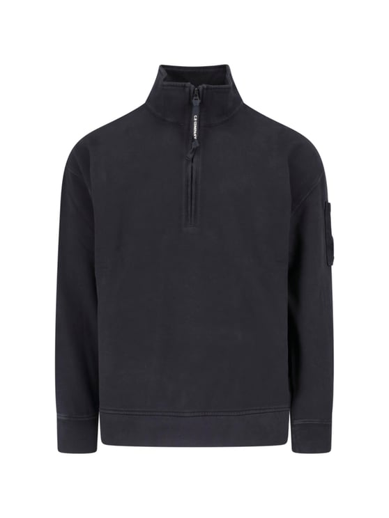 CP Company Black Cotton Logo Zip-Through Knit
