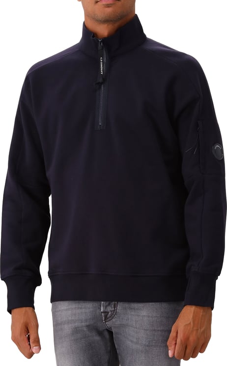 CP Company C.P. Company Half Zip Sweater Blauw Diagonal Raised Fleece