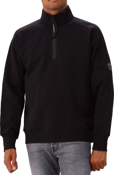 CP Company C.P. Company Half Zip Sweater Zwart Diagonal Raised Fleece