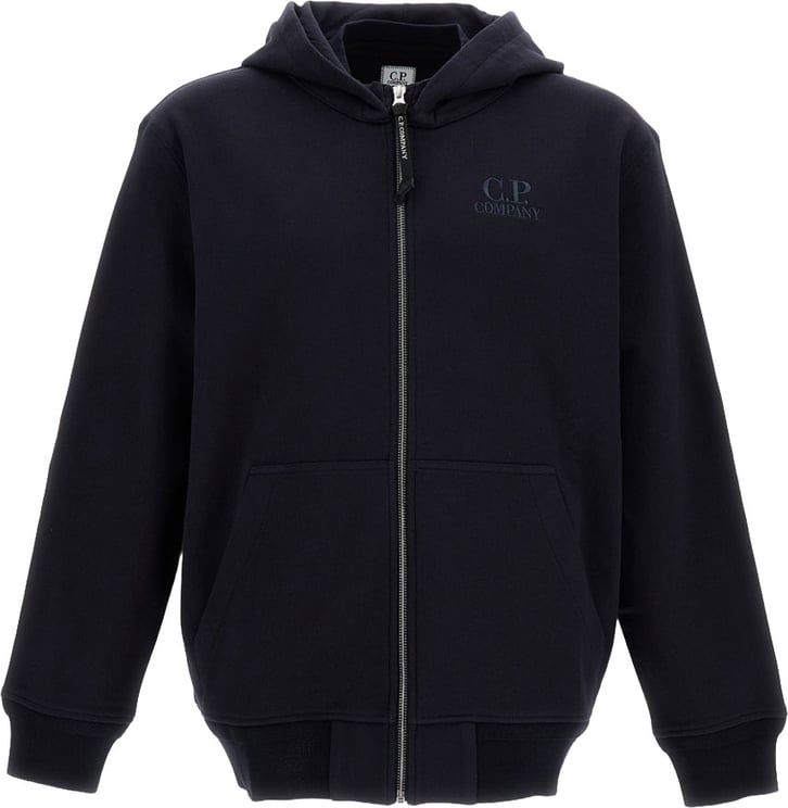 CP Company Diagonal Raised Fleece Zip Hoodie with Logo Detail