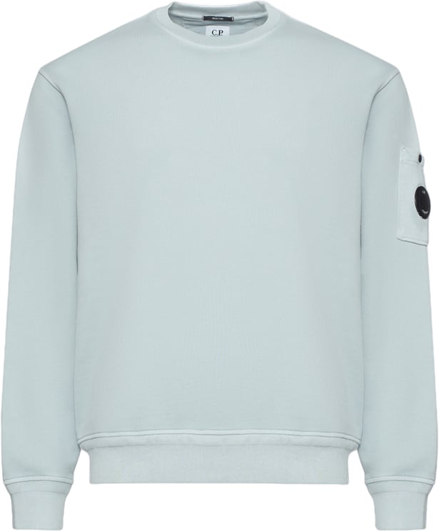 CP Company Katoenen fleece sweater met ronde hals en diagonale strepen, zilverblauw.