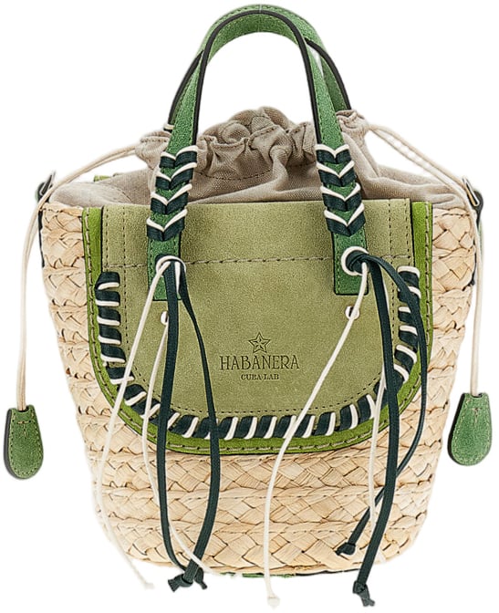 Cuba Lab Green Habanera Raffia Suede Handbag