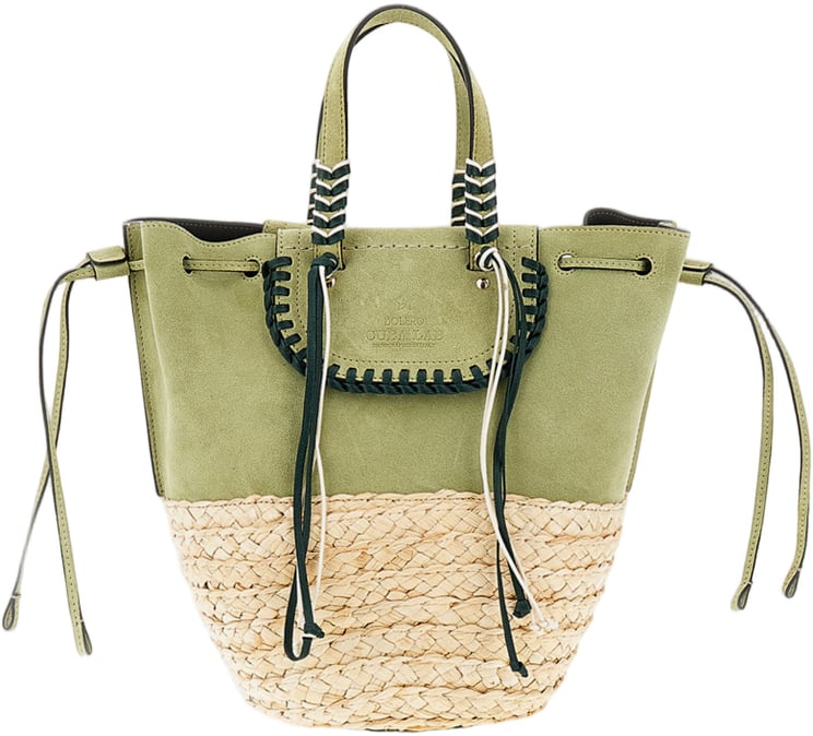 Cuba Lab Woven Raffia and Suede Bucket Bag
