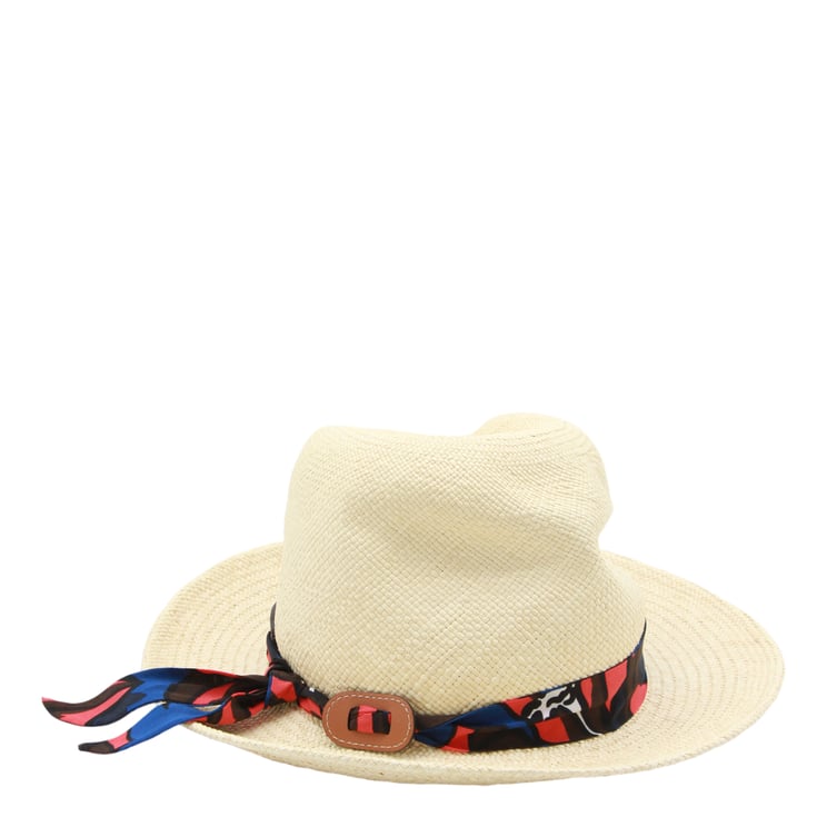 Cuba Lab Wide-Brim Fedora Hat with Colorful Scarf Accent