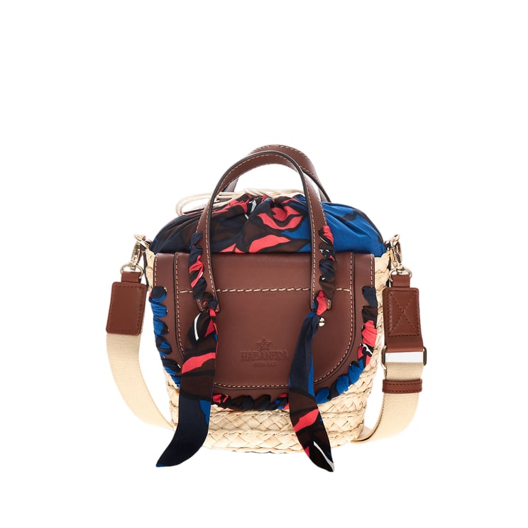 Cuba Lab Raffia and Leather Bag with Silk Floral Accents