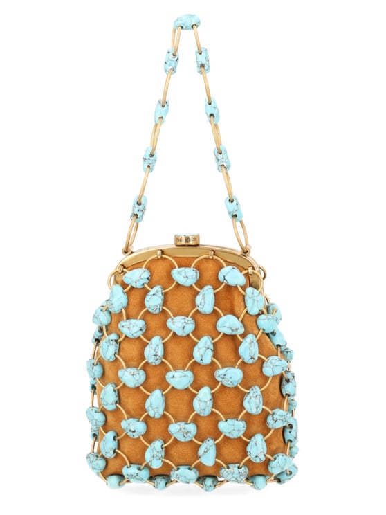 Cult Gaia Structured Handbag with Irregular Turquoise Stone Embellishments
