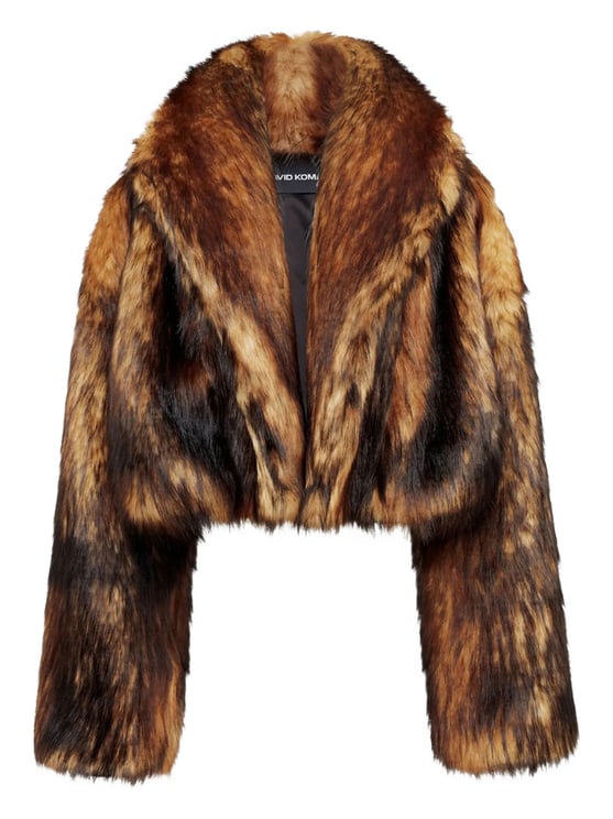 David Koma Brown Oversized Cropped Faux Fur Bomber Jacket
