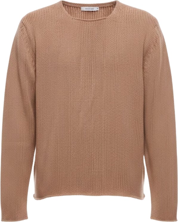 Del Carlo Textured Knit Beige Round Neck Sweater