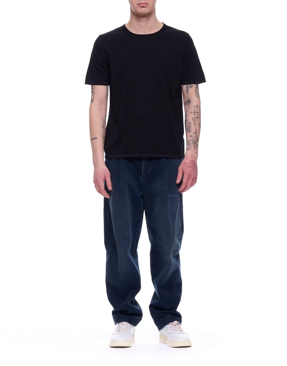 Del Carlo Round Neck Black Cotton T-Shirt