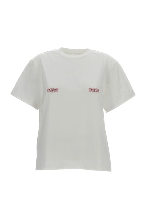 Des Phemmes Crystal and Bead-Embellished Boxy White T-Shirt