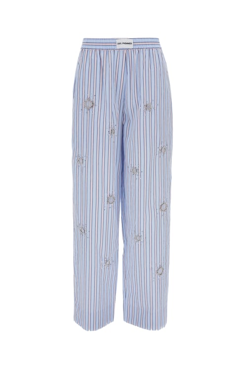 Des Phemmes Crystal-Embellished Striped Pants