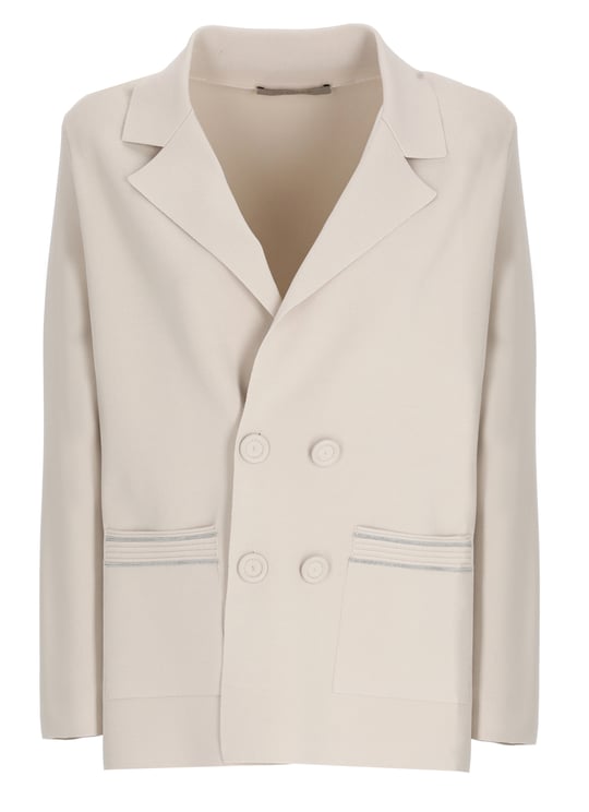 D-Exterior Beige Viscose Embellished Double-Breasted Blazer