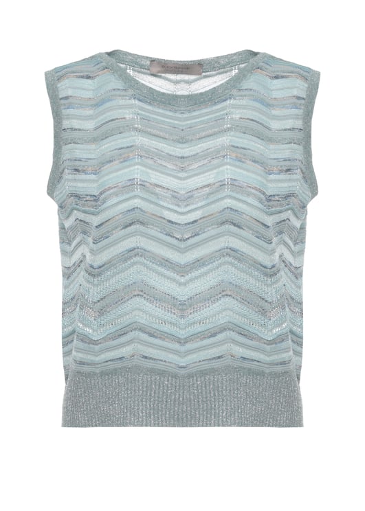 D-Exterior Light Blue Lurex Perforated Tank Top