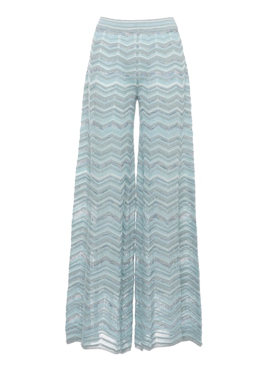 D-Exterior Light Blue Lurex Geometric Straight-Leg Pants