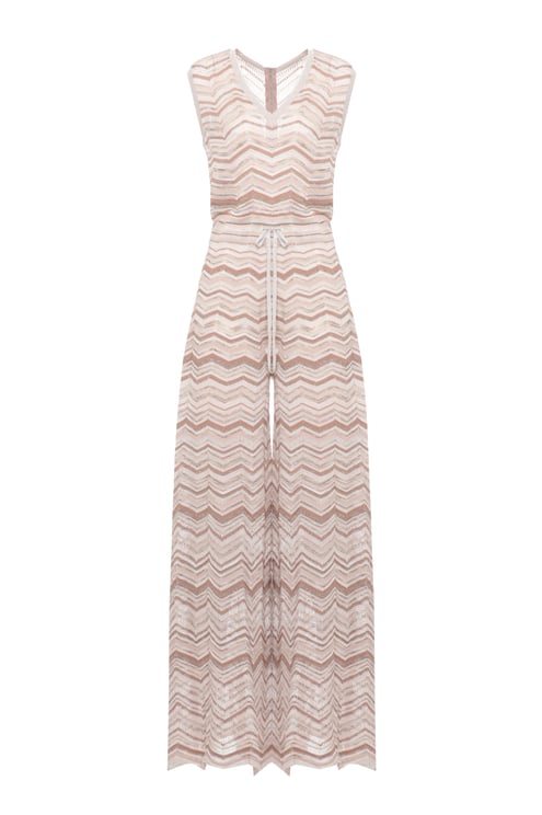D-Exterior Geometric Pattern Sleeveless Jumpsuit With Adjustable Waist