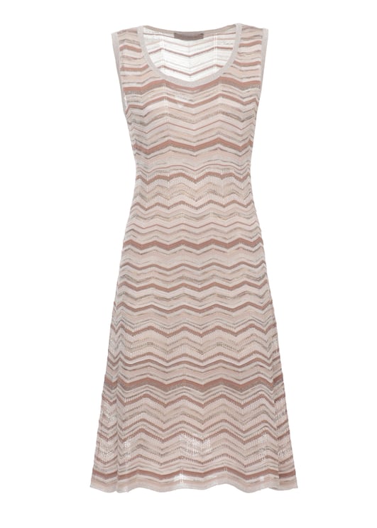 D-Exterior Beige Viscose Midi Dress With Geometric Pattern
