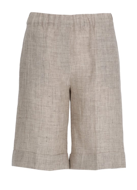 D-Exterior Brown Elastic Waist Linen Shorts