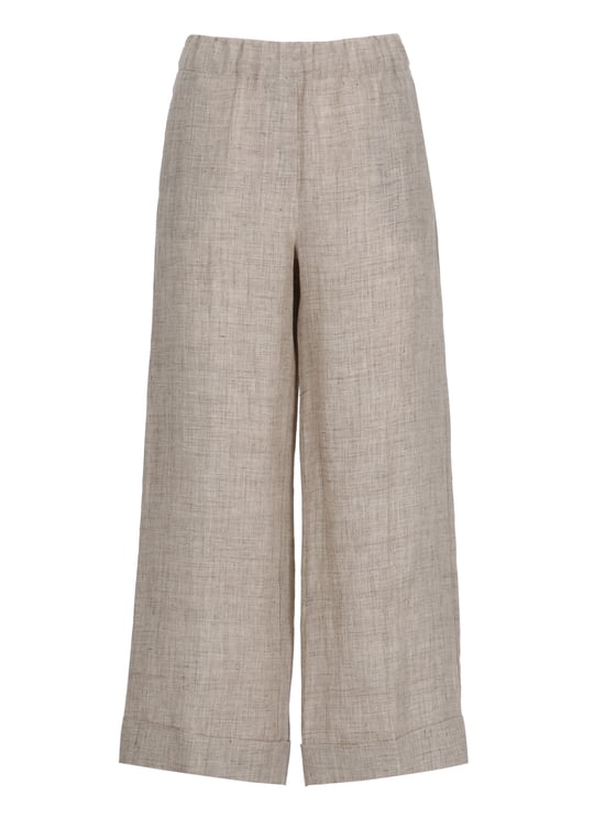 D-Exterior Brown Elastic Waist Linen Shorts