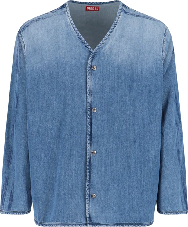 Diesel Denim Shirt With V-Neckline And Bold Back Graphic