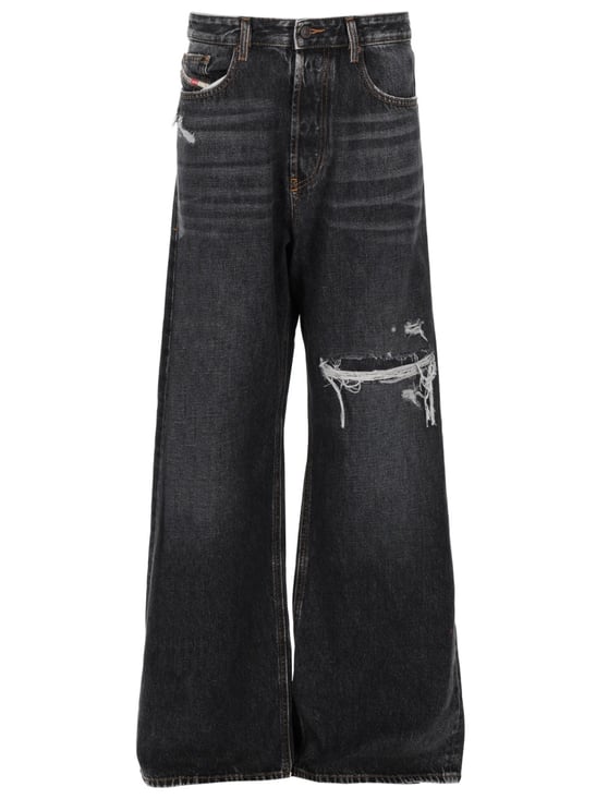 Diesel D-Rise Wide-Leg Faded Black Jeans