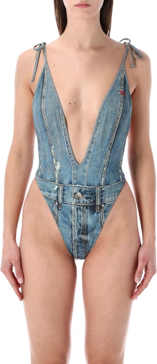 Diesel Diesel Kinsley-Dnm denim-effect deep V swimsuit