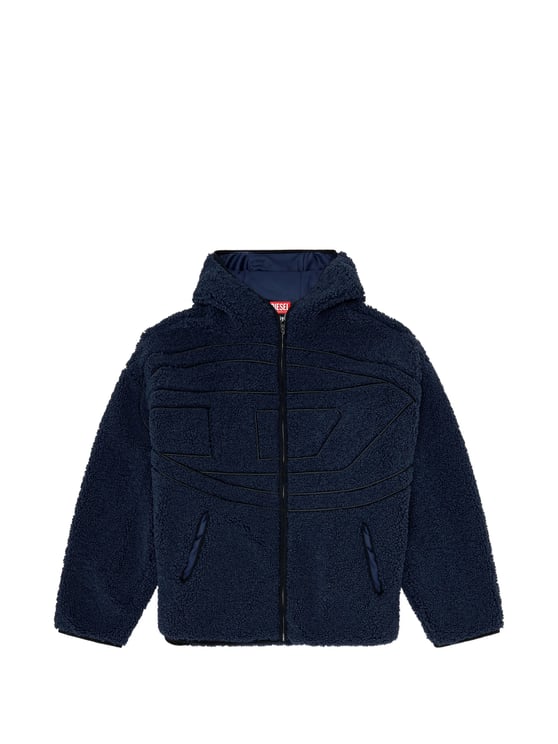 Diesel Plush Hooded Jacket With Textured Fabric And Zip-Up Front