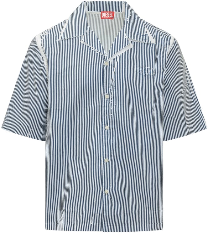 Diesel Camicia S-Brack-Qmbz a Righe con Colletto Bowling