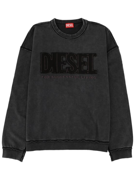 Diesel Washed Black Crew Neck Embossed Sweatshirt