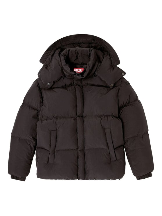Diesel Quilted Black Puffer Jacket With Detachable Hood And Concealed Zipper