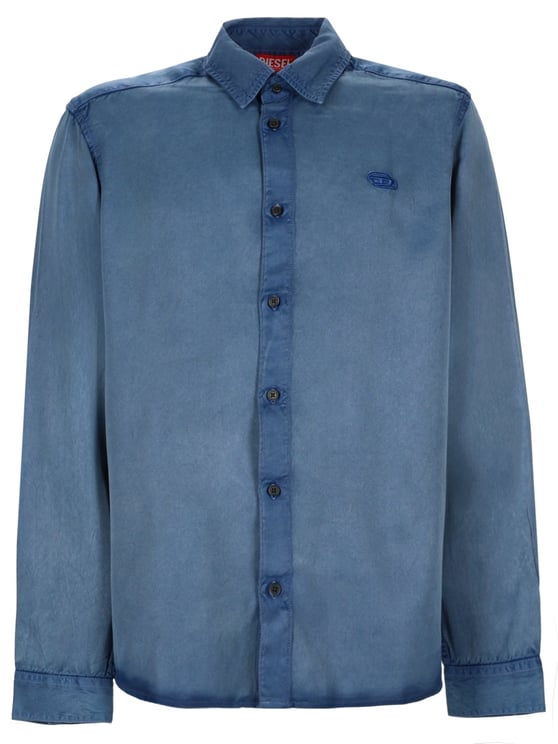 Diesel Washed Blue Viscose Embroidered Shirt