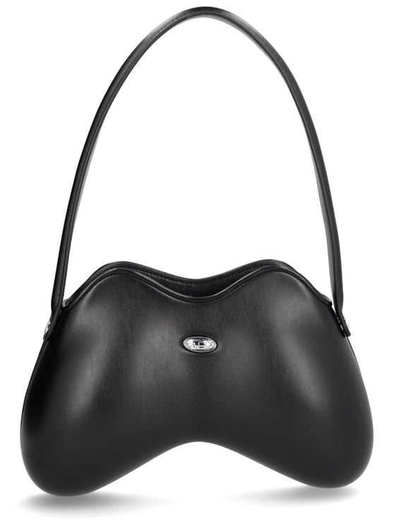 Diesel Black Curved Metallic Emblem Shoulder Bag