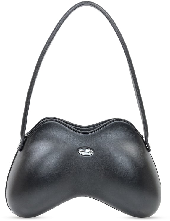 Diesel Diesel Borsa a Spalla Nera in Pelle con Logo Metallico