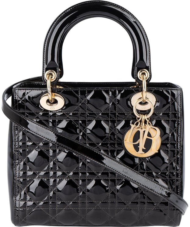Dior Christian Dior Quilted Patent Leather Lady Dior Handbag