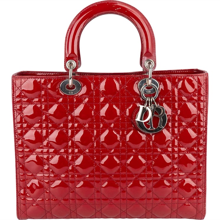 Dior Christian Dior Quilted Patent Leather Lady Dior Handbag