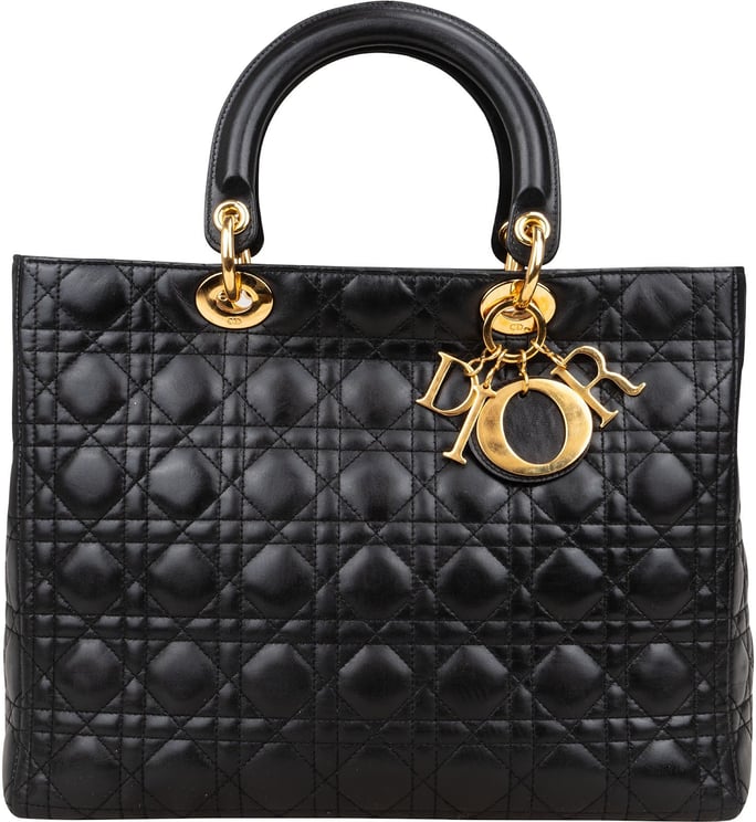 Dior Christian Dior Quilted Lambskin Leather Large Lady Dior Handbag