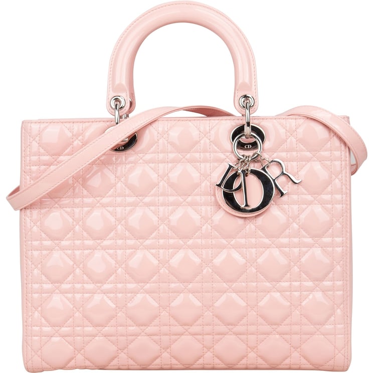 Dior Christian Dior Quilted Patent Leather Large Lady Dior Handbag