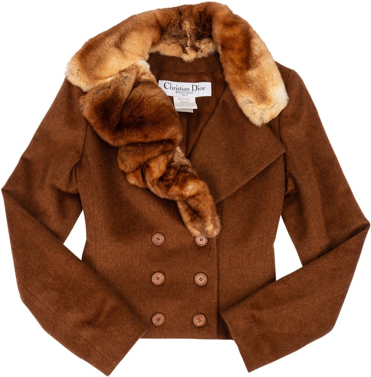 Dior Christian Dior Brown Double Breasted Wool Fur Collar Trench Jacket (D38 / FR40)
