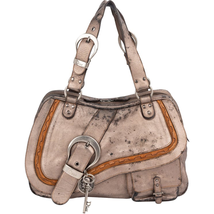 Dior Christian Dior Metallic Leather Gaucho Saddle Handbag