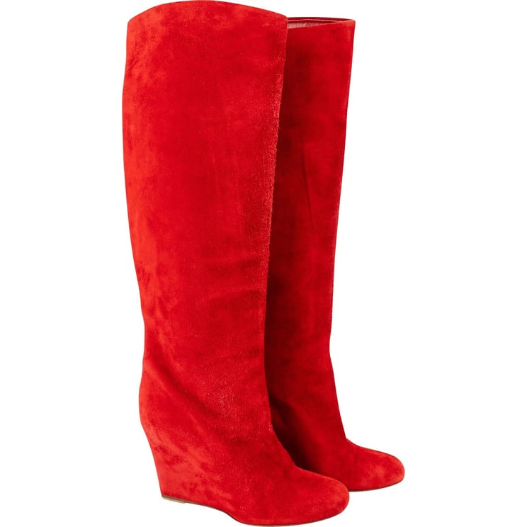 Dior Christian Louboutin Red Suede Tuorloubi Flat Boots (38)