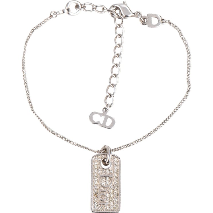 Dior Christian Dior Silver Tone Crystal Pave Emblem Tag Bracelet