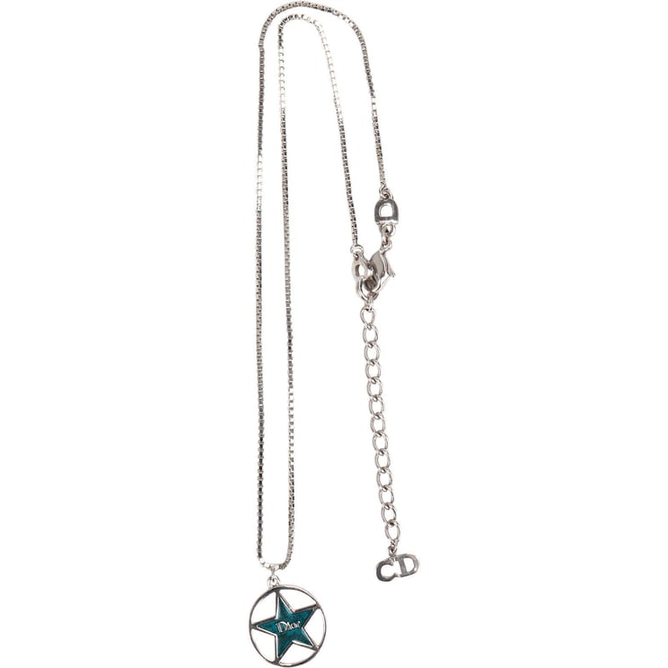Dior Christian Dior Silver Tone Star Emblem Pendant Necklace